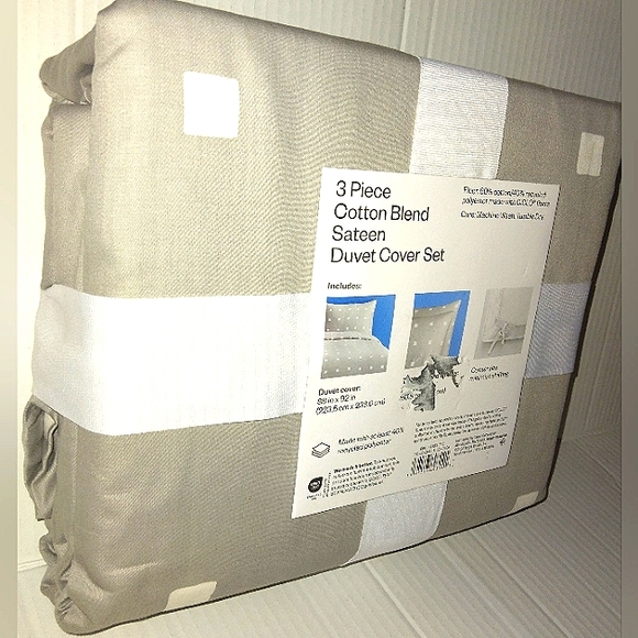 ~Super Deal~NWT~Room Essentials~FULL/QUEEN 3PC Cotton Blend Sateen Duvet Set - Picture 3 of 8